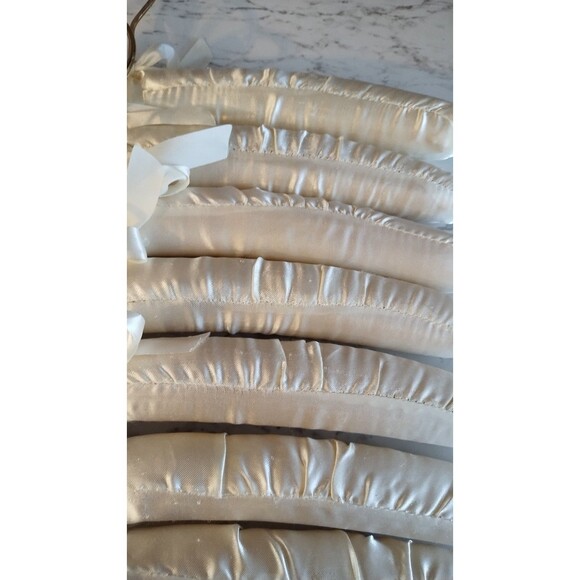 Set of 7 Ivory Satin Padded Clothes Hangers Lingerie Gold Chrome Hangers 15" - Picture 4 of 6